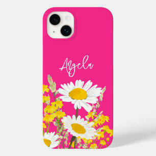 Heet Roze Moderne Wildbloemen Custom Monogram Case-Mate iPhone 14 Plus Hoesje
