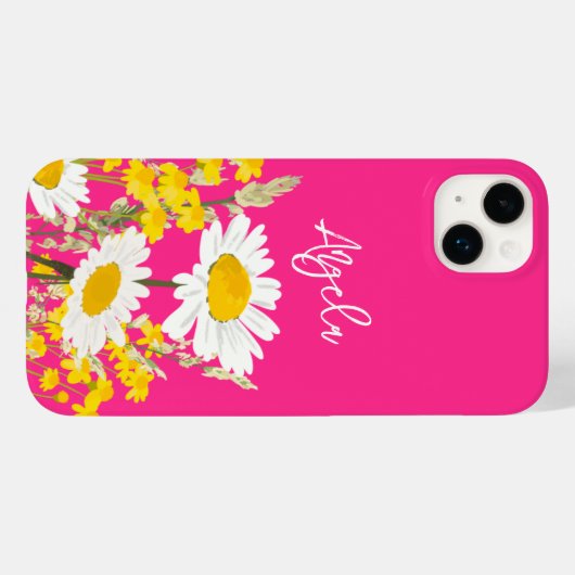 Heet Roze Moderne Wildbloemen Custom Monogram Case-Mate iPhone Case (Achterkant (horizontaal))