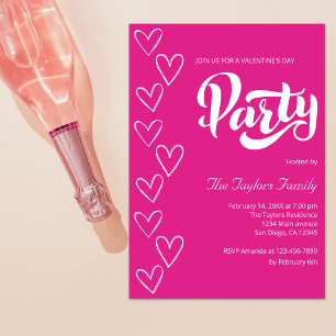 Heet Roze Moderne Witte Harten Valentijnsdag Party Kaart
