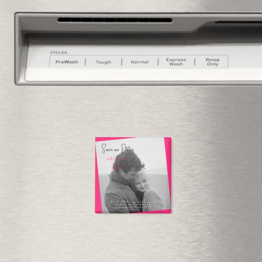 Heet roze moderne Z/W foto Save the Date Magneet (Insitu (Vaatwasser))
