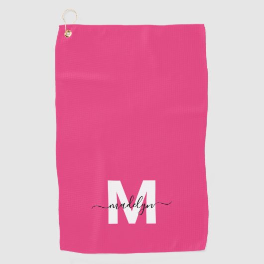 Heet Roze Monogram Golfhanddoek (Voorkant)