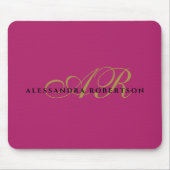 Heet Roze Monogram Goud Zwart Minimalistisch Moder Muismat (Voorkant)