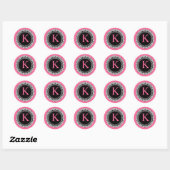 Heet Roze Monogram K Fleur de Lis Bruiloft Sticker (Vel)