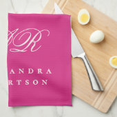 Heet roze monogram naam minimalistisch stijlvol le theedoek (Quarter Fold)