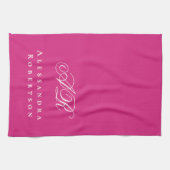 Heet roze monogram naam minimalistisch stijlvol le theedoek (Horizontaal)