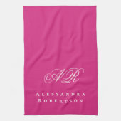 Heet roze monogram naam minimalistisch stijlvol le theedoek (Verticaal)