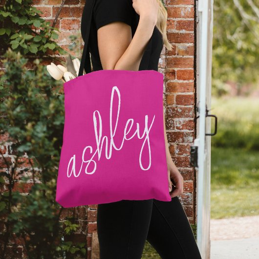 Heet Roze Monogram Naam Tote Bag