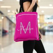 Heet Roze Monogram Naam Tote Bag