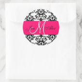 Heet Roze Monogram Namen Damask Bruiloft Seal Ronde Sticker (Tas)