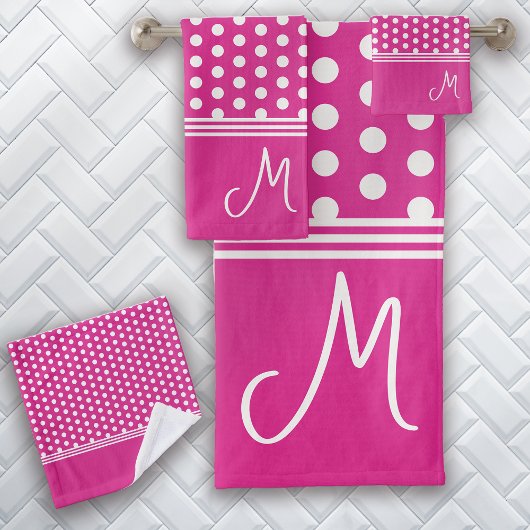 Heet Roze Monogram Polka Dot Spotty Bad Handdoek