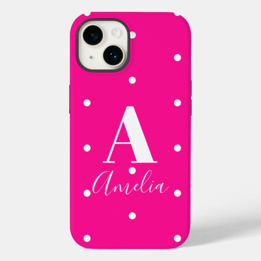 Heet Roze Monogram Polka Dots Case-Mate iPhone Case (Achterkant)