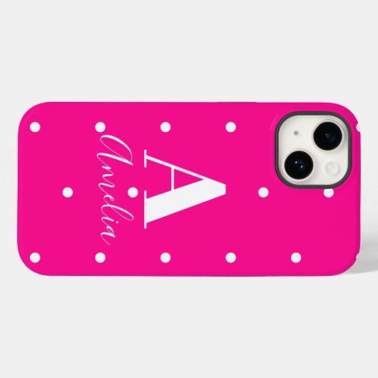 Heet Roze Monogram Polka Dots Case-Mate iPhone Case (Achterkant (horizontaal))