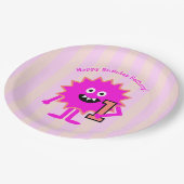 Heet Roze Monster Meisje 1e Verjaardag Schattige P Papieren Bordje (Gekanteld)