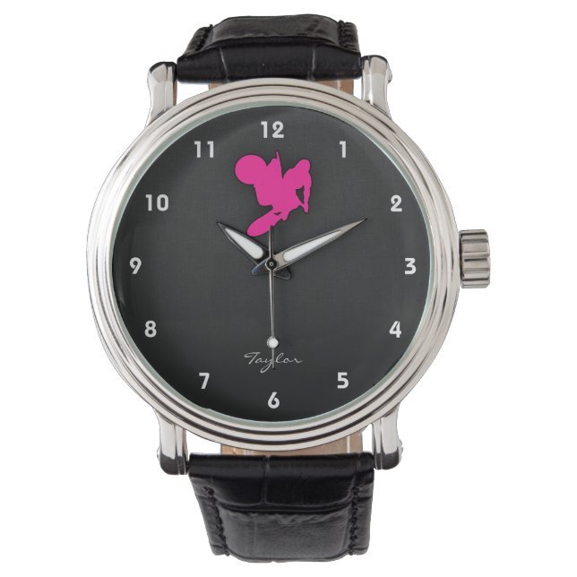Heet Roze Motorcross, crossmotor Horloge (Voorkant)