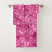 Heet Roze Multi-Textuur Vierkant Weefselpatroon Bad Handdoek (Insitu)