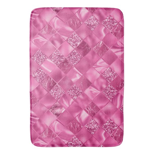 Heet Roze Multi-Textuur Vierkant Weefselpatroon Badmat (Voorkant Verticaal)