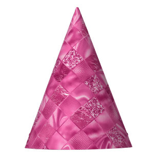 Heet Roze Multi-Textuur Vierkant Weefselpatroon Feesthoedjes