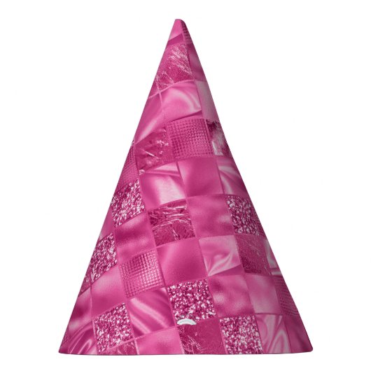 Heet Roze Multi-Textuur Vierkant Weefselpatroon Feesthoedjes (Rechts)