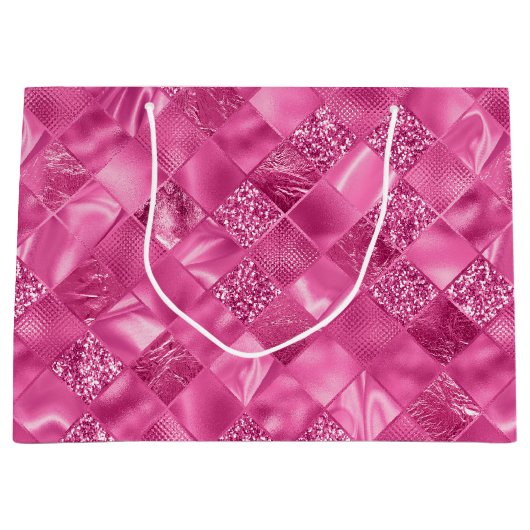 Heet Roze Multi-Textuur Vierkant Weefselpatroon Groot Cadeauzakje (Voorkant)