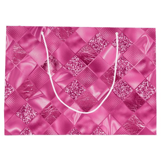 Heet Roze Multi-Textuur Vierkant Weefselpatroon Groot Cadeauzakje (Achterkant)