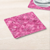 Heet Roze Multi-Textuur Vierkant Weefselpatroon Kartonnen Onderzetters (Schuin)