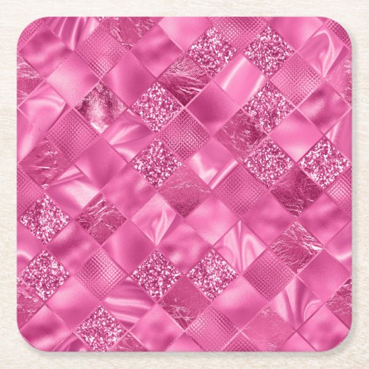 Heet Roze Multi-Textuur Vierkant Weefselpatroon Kartonnen Onderzetters (Voorkant)