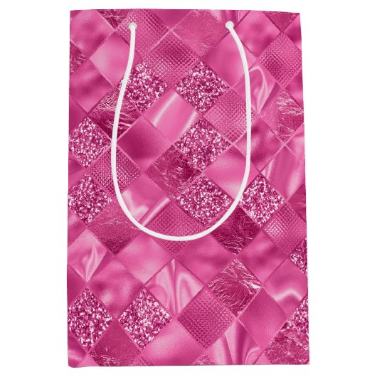 Heet Roze Multi-Textuur Vierkant Weefselpatroon Medium Cadeauzakje (Voorkant)