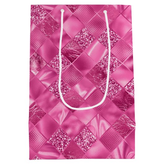 Heet Roze Multi-Textuur Vierkant Weefselpatroon Medium Cadeauzakje (Achterkant)