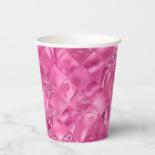 Heet Roze Multi-Textuur Vierkant Weefselpatroon Papieren Bekers (Achterkant)