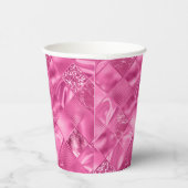 Heet Roze Multi-Textuur Vierkant Weefselpatroon Papieren Bekers (Rechts)