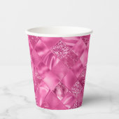 Heet Roze Multi-Textuur Vierkant Weefselpatroon Papieren Bekers (Voorkant)