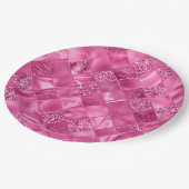 Heet Roze Multi-Textuur Vierkant Weefselpatroon Papieren Bordje (Gekanteld)