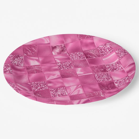 Heet Roze Multi-Textuur Vierkant Weefselpatroon Papieren Bordje (Gekanteld)