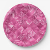 Heet Roze Multi-Textuur Vierkant Weefselpatroon Papieren Bordje (Voorkant)