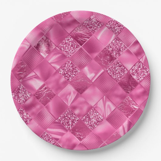 Heet Roze Multi-Textuur Vierkant Weefselpatroon Papieren Bordje (Voorkant)