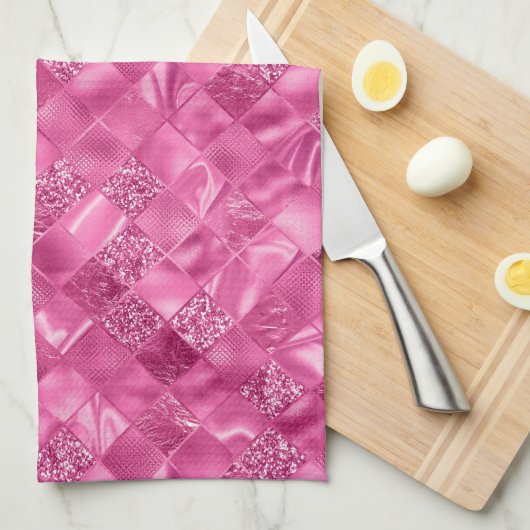 Heet Roze Multi-Textuur Vierkant Weefselpatroon Theedoek (Quarter Fold)