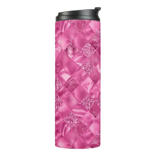 Heet Roze Multi-Textuur Vierkant Weefselpatroon Thermosbeker (Gedraaid links)