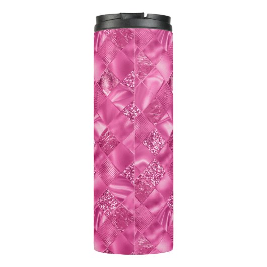 Heet Roze Multi-Textuur Vierkant Weefselpatroon Thermosbeker (Achterkant)