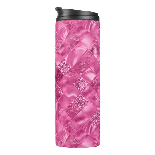 Heet Roze Multi-Textuur Vierkant Weefselpatroon Thermosbeker (Geroteerd rechts)