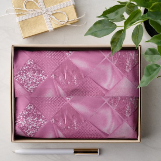 Heet Roze Multi-Textuur Vierkant Weefselpatroon Tissuepapier (Geschenk)