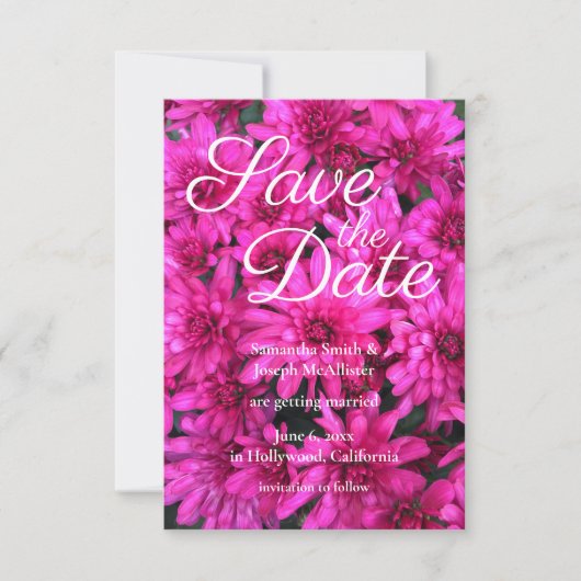 Heet Roze Mums Bloemen Foto Save the Date Kaart (Voorkant)