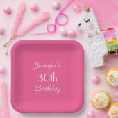 Heet Roze, Naam, 30ste Verjaardagsfeestvierkant Papieren Bordje (Feest)