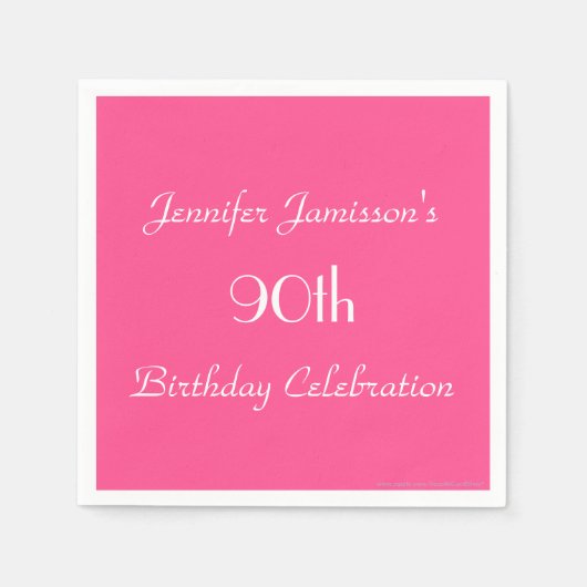 Heet Roze, Naam, 90ste Verjaardagspartij Eenvoudig Servetten (Voorkant)