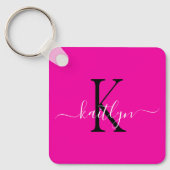 Heet Roze Naam Initiaal Monogram Sleutelhanger (Voorkant)