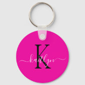 Heet Roze Naam Initiaal Monogram Sleutelhanger (Voorkant)