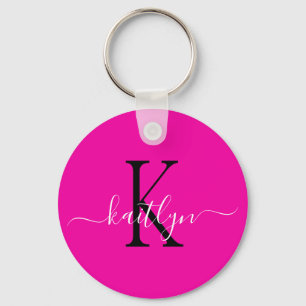 Heet Roze Naam Initiaal Monogram Sleutelhanger