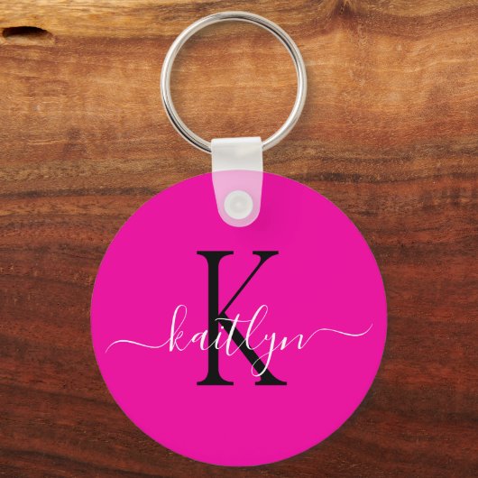 Heet Roze Naam Initiaal Monogram Sleutelhanger (Achterkant)