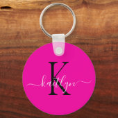 Heet Roze Naam Initiaal Monogram Sleutelhanger (Voorkant)