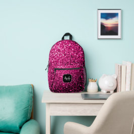 Heet roze nama glitter vonken Monogram Bedrukte Rugzak