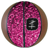 Heet roze namaak glitterspikkels glans Monogram na Basketbal (Verticaal)